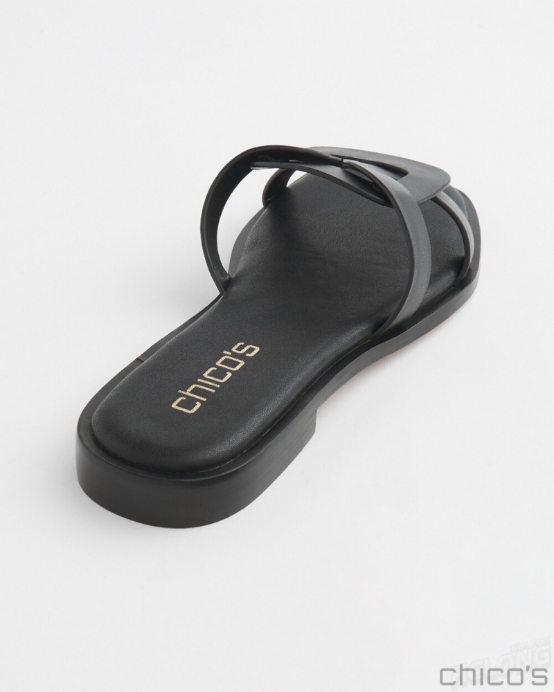 Chico's Leather Slides Shoes Black | 095-OWJQHN