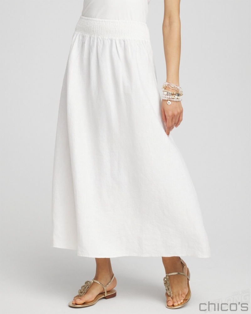 Chico's Linen A-line Midi Skirt Skirts Alabaster | 175-IBAXOH