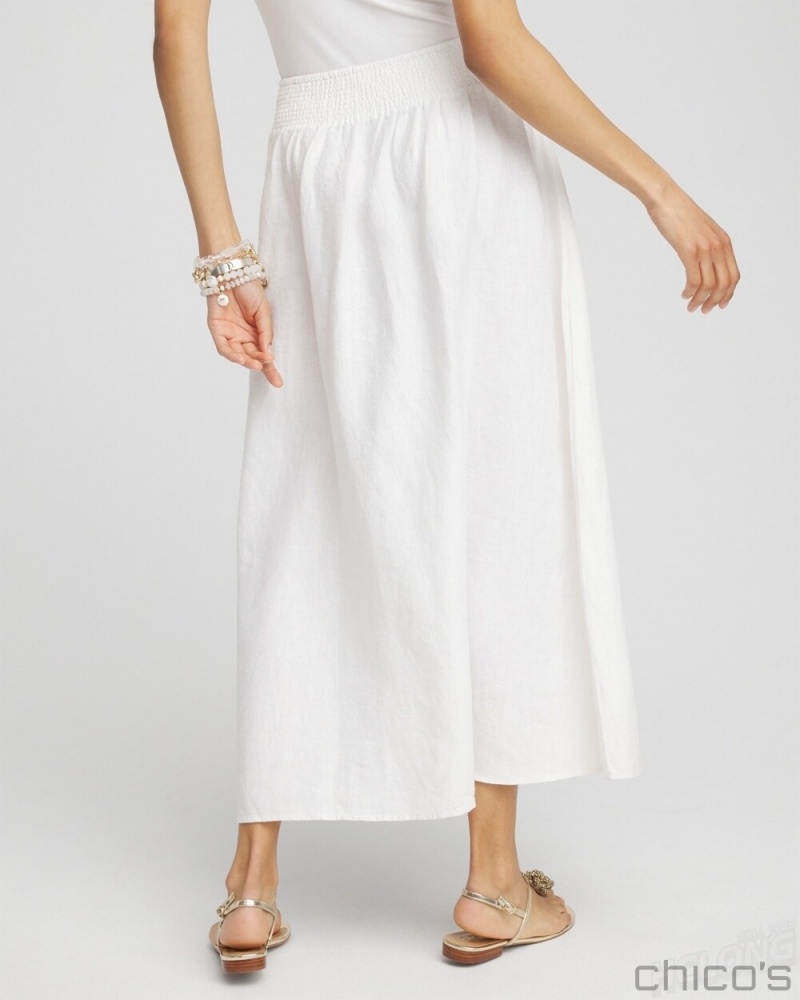 Chico's Linen A-line Midi Skirt Skirts Alabaster | 175-IBAXOH