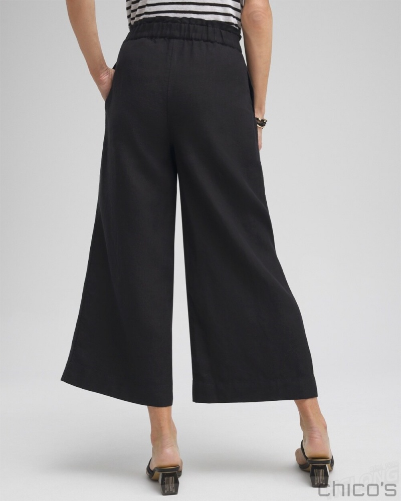 Chico's Linen Culottes Pants Black | 658-DZNGPL