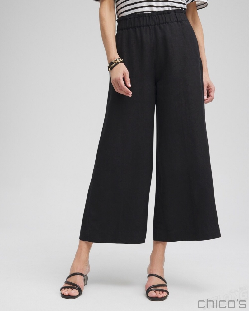 Chico\'s Linen Culottes Pants Black | 658-DZNGPL