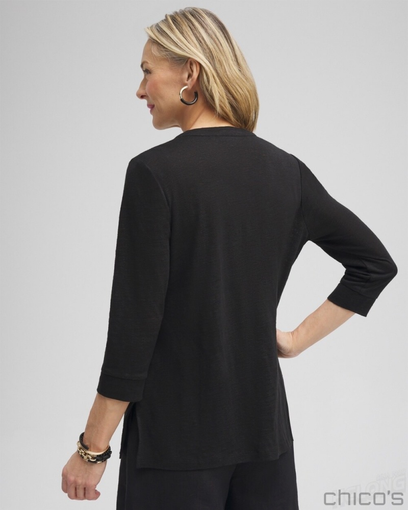 Chico's Linen Embellished Tunic Tops Black | 154-DMCPNE