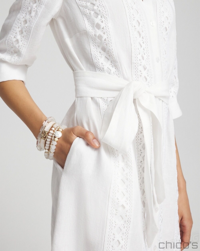 Chico's Linen Lace Shirt Dress Dresses Alabaster | 276-ANYGWQ