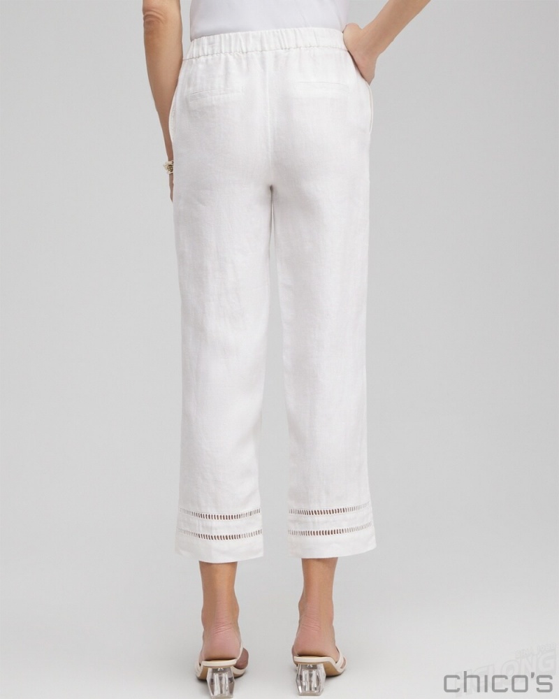 Chico's Linen Ladder Trim Cropped Pants Pants Alabaster | 943-DKOUEP