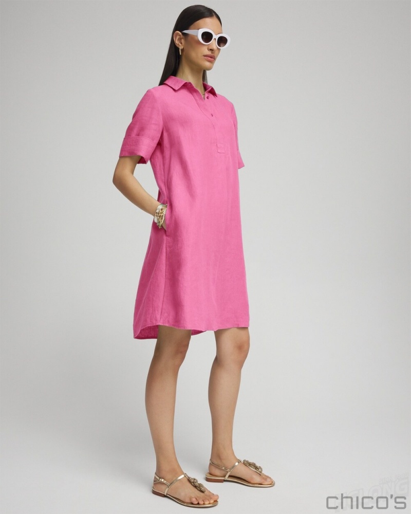 Chico's Linen Popover Shirt Dress Dresses DELIGHTFUL PINK | 806-BKCVTS