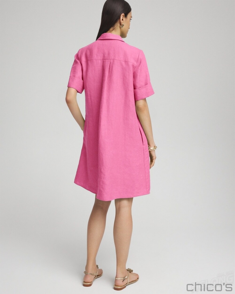 Chico's Linen Popover Shirt Dress Dresses DELIGHTFUL PINK | 806-BKCVTS