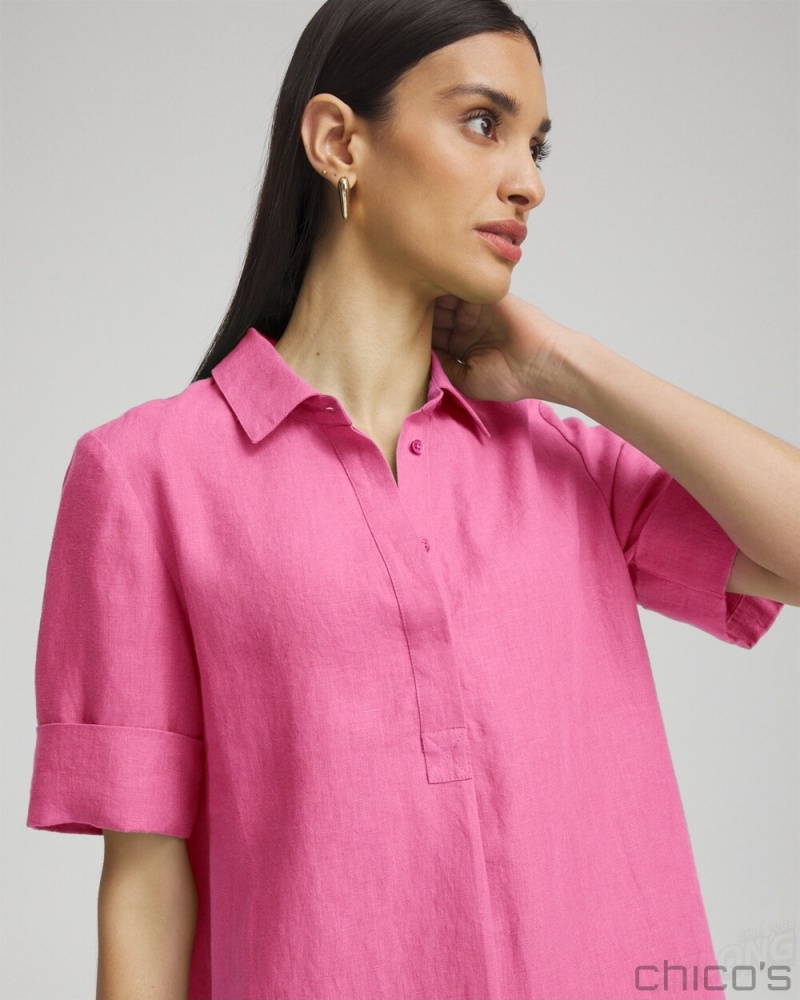 Chico's Linen Popover Shirt Dress Dresses DELIGHTFUL PINK | 806-BKCVTS