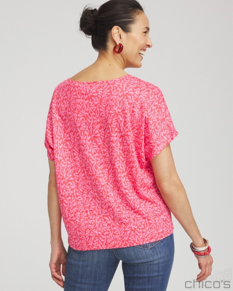 Chico's Linen Reef Tie Front Tee Tees & Tanks Watermelon Punch | 094-QHOMCB