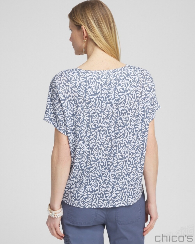 Chico's Linen Reef Tie Front Tee Tees & Tanks Soft Slate | 794-GEDOJN