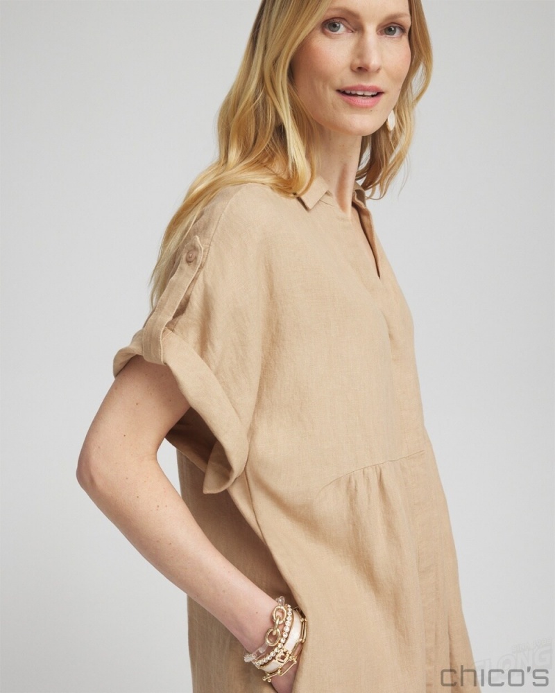 Chico's Linen Roll Tab Dolman Midi Dress Dresses Sycamore | 951-KLXOWV