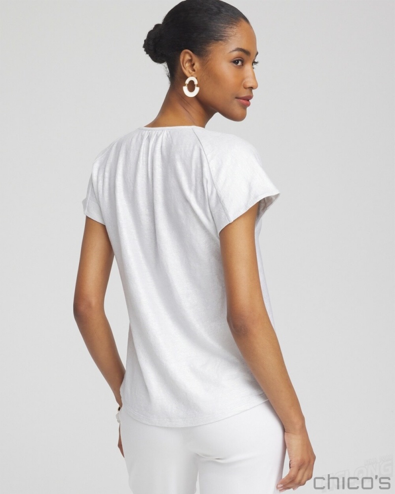 Chico's Linen Stretch Metallic Tee Tees & Tanks Alabaster | 605-FHSEUA