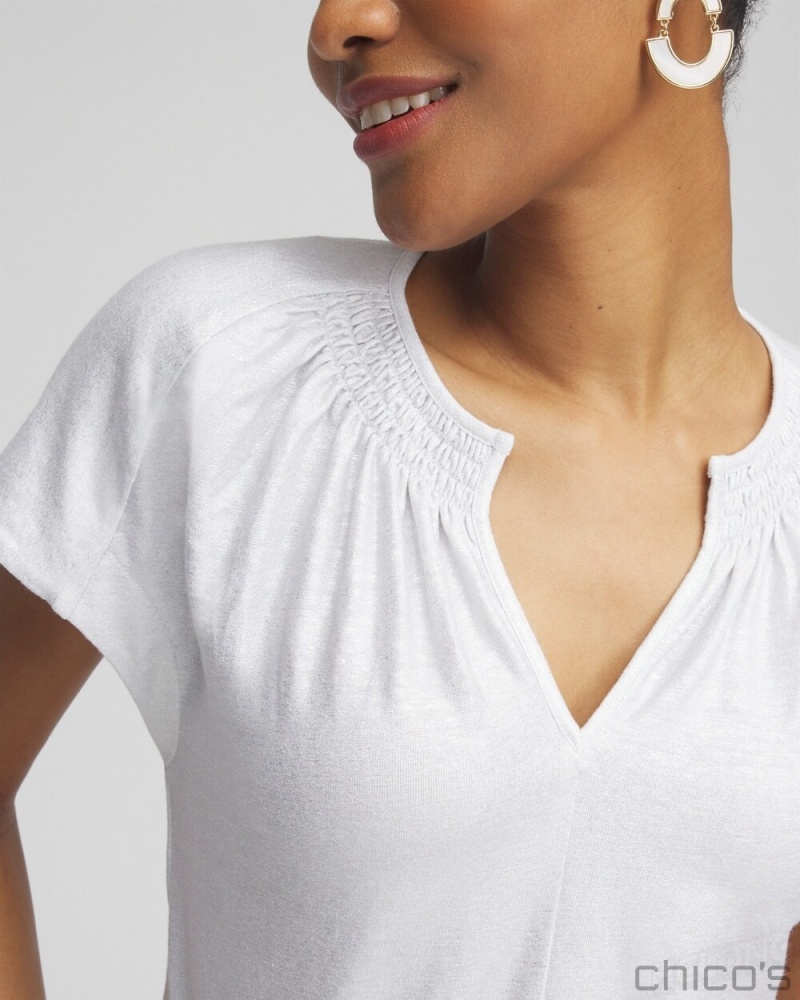 Chico's Linen Stretch Metallic Tee Tees & Tanks Alabaster | 605-FHSEUA