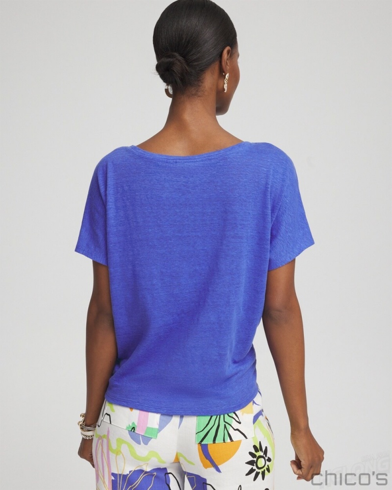 Chico's Linen Tie Front Tee Tees & Tanks Purple Nightshade | 270-VOCFLB