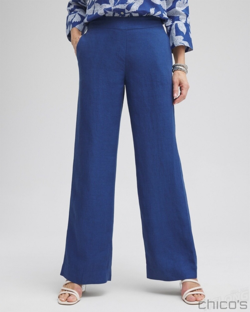 Chico's Linen Trouser Flare Pants Pants Naval Indigo | 156-VNTEBD