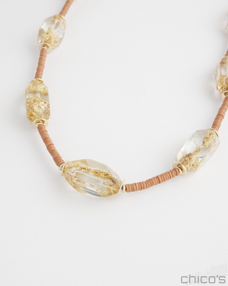 Chico's Lucite Gold Foil Necklace Necklaces Brown | 097-DEKUWS