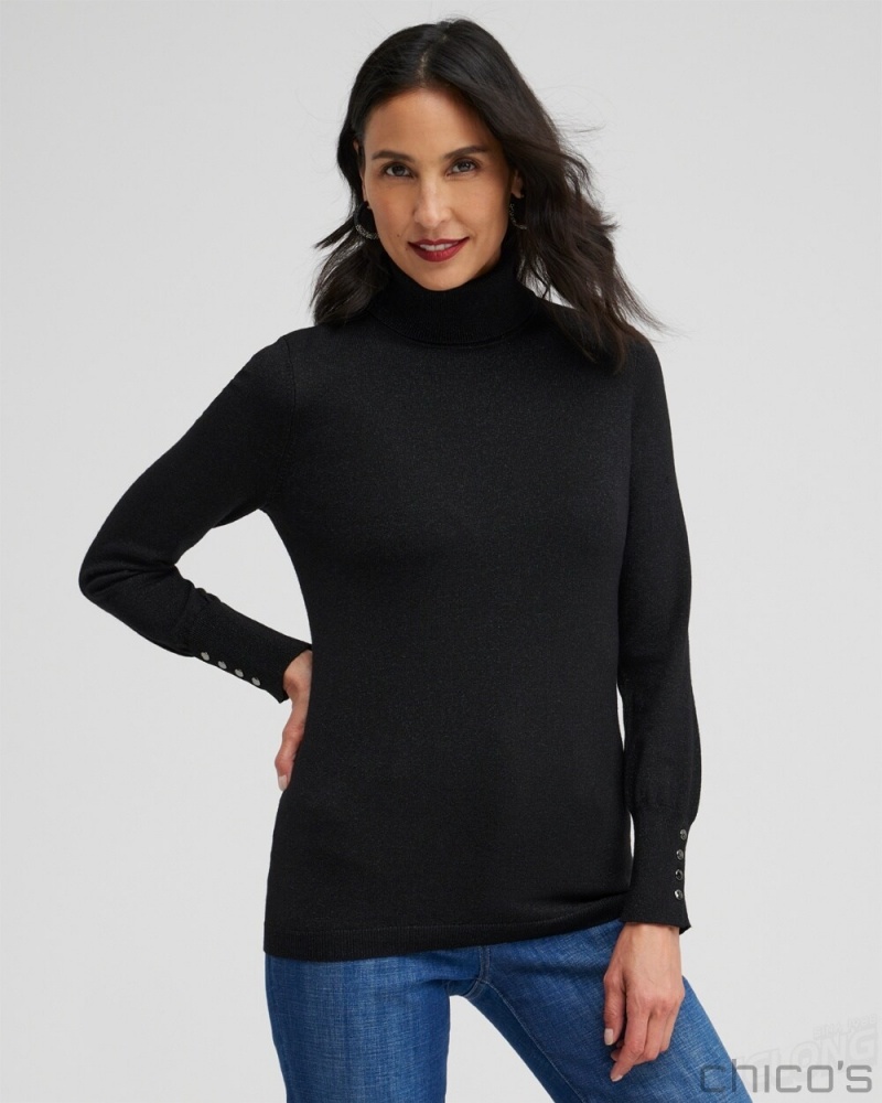 Chico\'s Lurex Turtleneck Sweater Sweaters Black | 518-EOIPRY