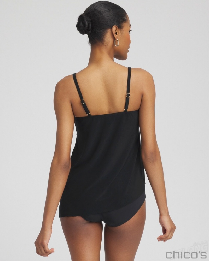 Chico's Magicsuit Chain Link Eliza Tankini Top Swim Black | 516-DVKWMQ