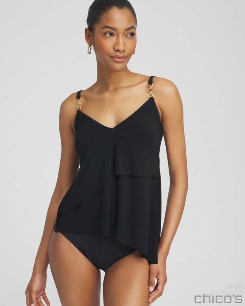 Chico\'s Magicsuit Chain Link Eliza Tankini Top Swim Black | 516-DVKWMQ