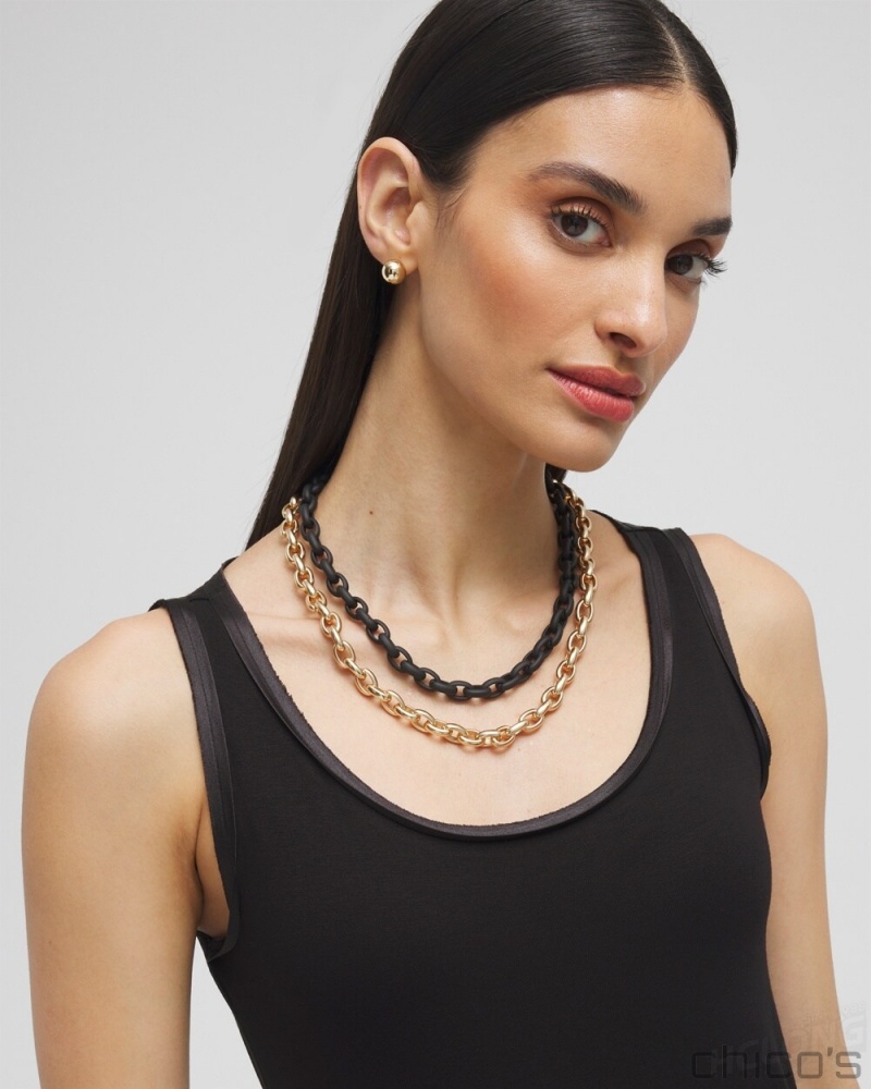 Chico's MagneticMix Black Matte Necklace Necklaces Black | 728-DWKCGE