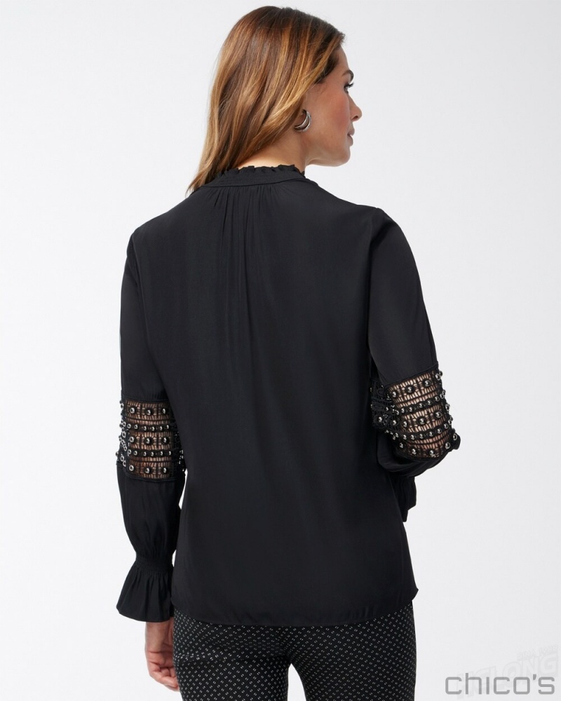 Chico's Mesh Inset Shirt Tops Black | 624-PDJFUW