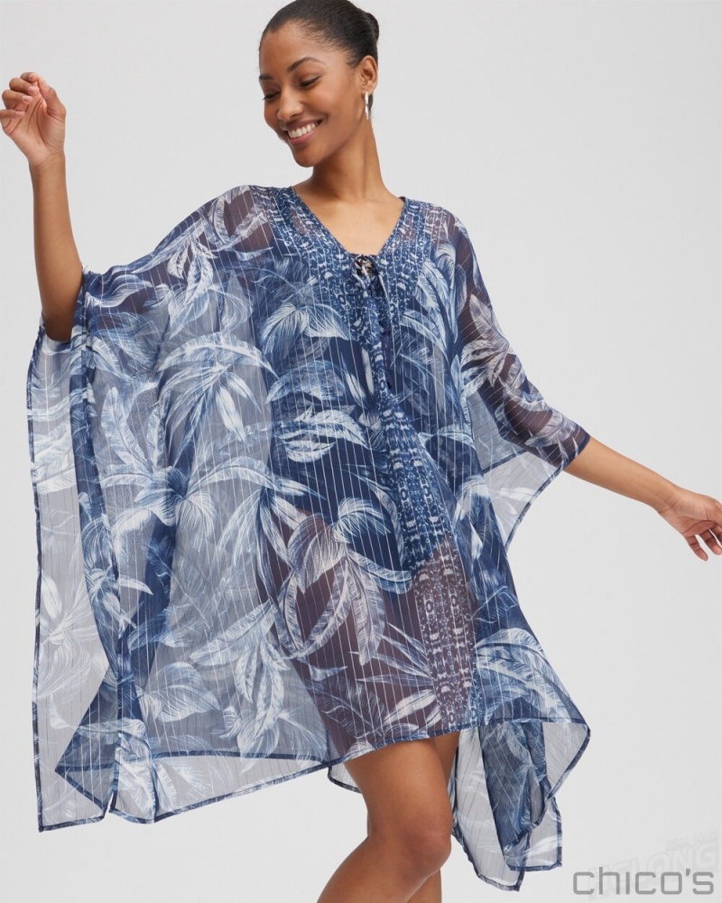 Chico's Miraclesuit Tropica Caftan Coverup Swim Navy | 134-PLQMNV