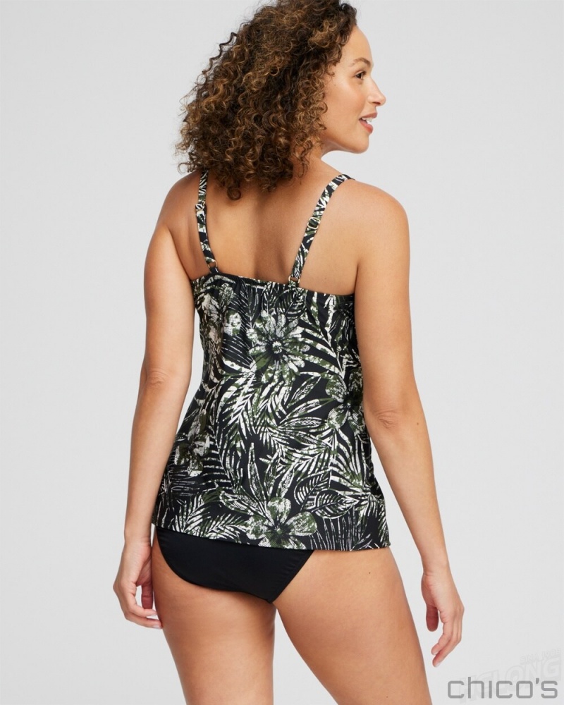 Chico's Miraclesuit Zahara Love Knot Tankini Top Swim Black | 685-RGXNQH