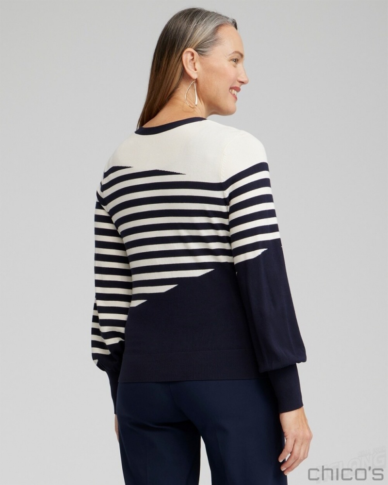 Chico's Mixed Stripe Cardigan Sweaters Classic Navy | 916-JYXIHN