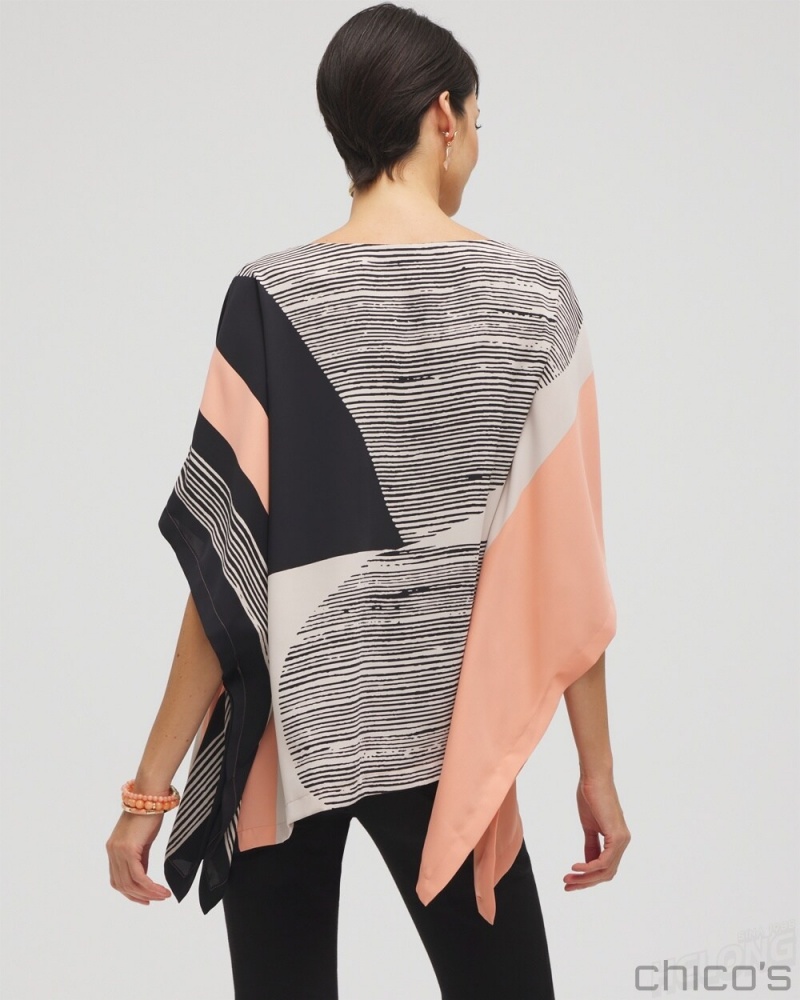 Chico's Modern Art Print Poncho Tops Black | 854-NXFRJB