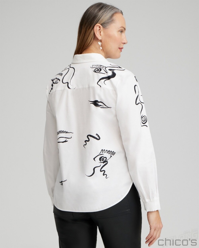 Chico's Modern Art Print Shirt Tops Alabaster | 702-OWETVA