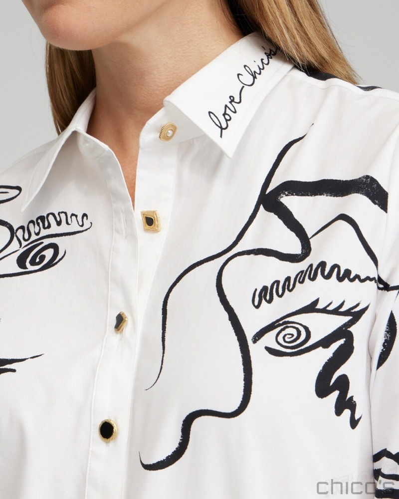 Chico's Modern Art Print Shirt Tops Alabaster | 702-OWETVA