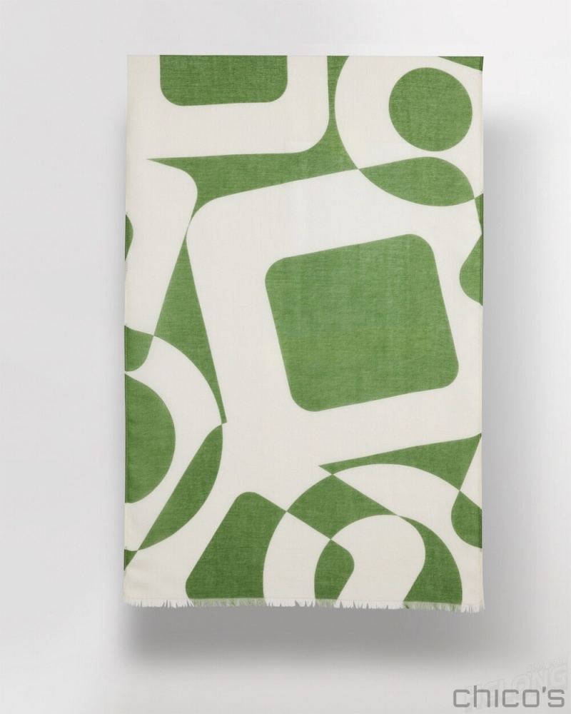 Chico's Modern Print Oblong Scarf Scarves Green | 569-WMHXJG