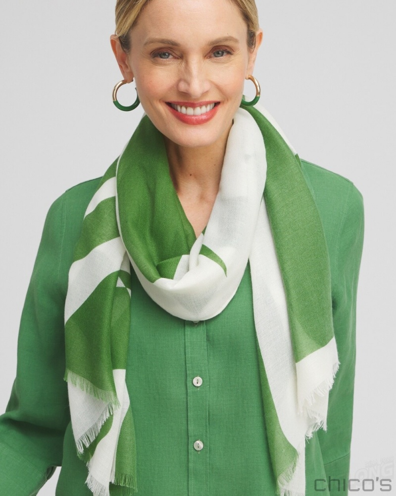 Chico's Modern Print Oblong Scarf Scarves Green | 569-WMHXJG