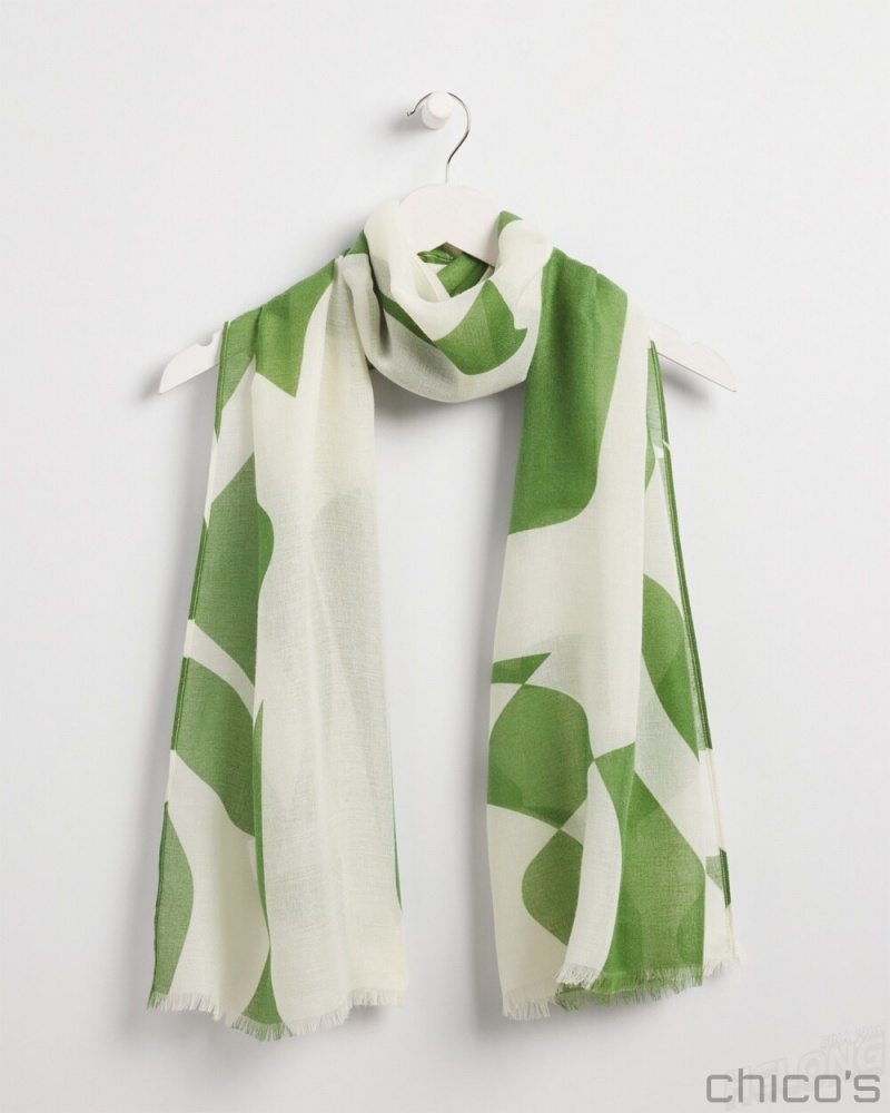 Chico\'s Modern Print Oblong Scarf Scarves Green | 569-WMHXJG