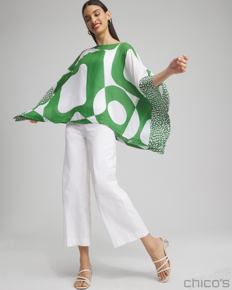 Chico's Modern Print Poncho Ponchos & Ruanas Green | 594-LUCMQG