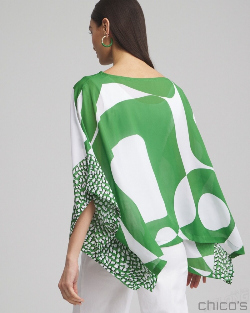 Chico's Modern Print Poncho Ponchos & Ruanas Green | 594-LUCMQG