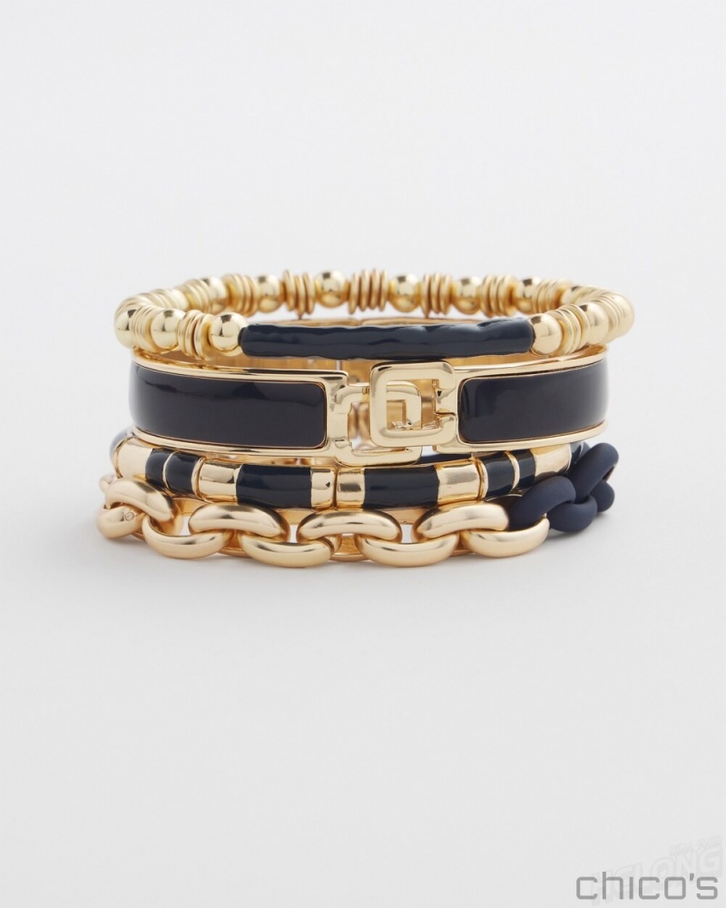 Chico's Navy & Gold Tone Link Bracelet Bracelets Navy | 562-YILHCE