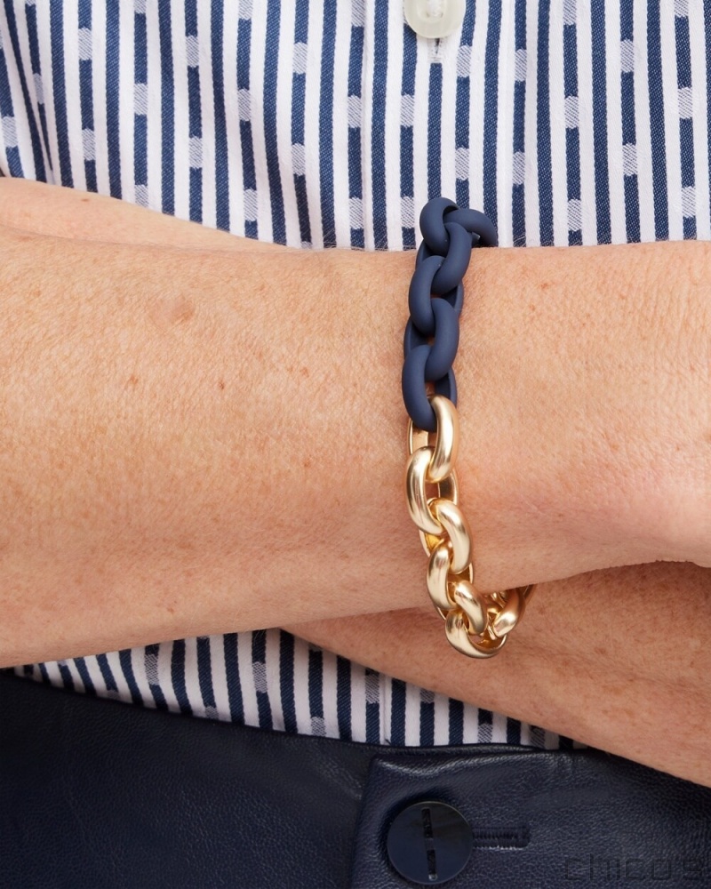 Chico's Navy & Gold Tone Link Bracelet Bracelets Navy | 562-YILHCE