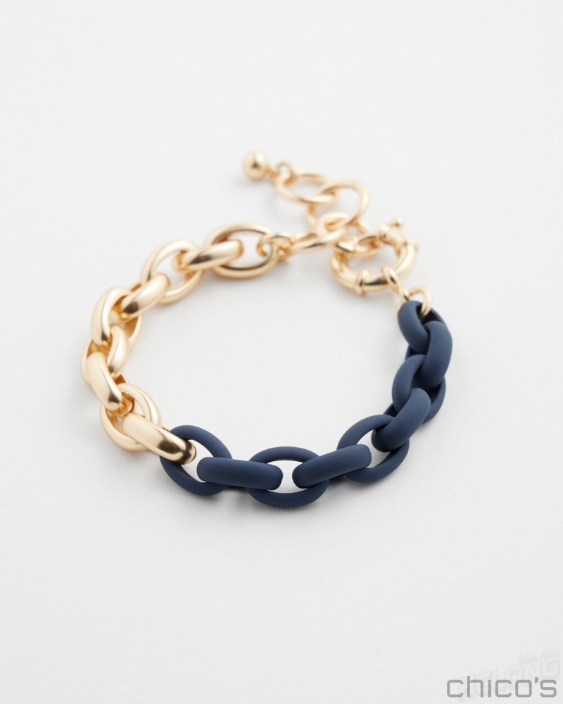 Chico\'s Navy & Gold Tone Link Bracelet Bracelets Navy | 562-YILHCE