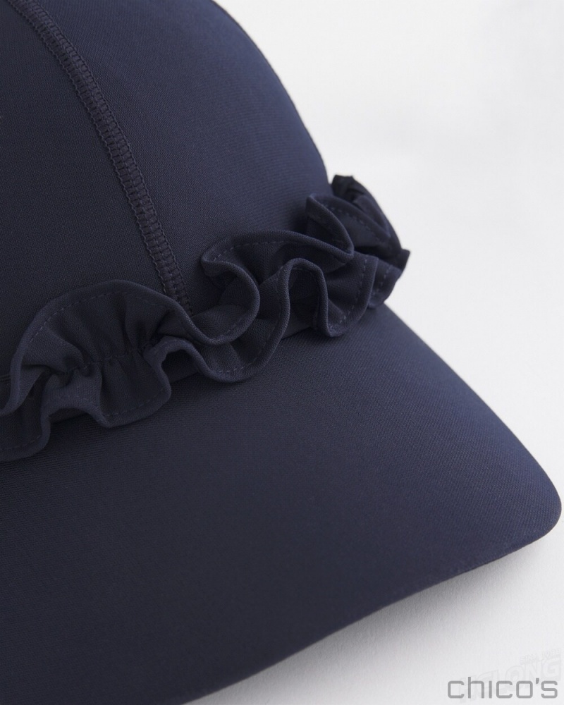 Chico's Neema UPF Ruffle Baseball Cap Hats Classic Navy | 084-YUJNAF