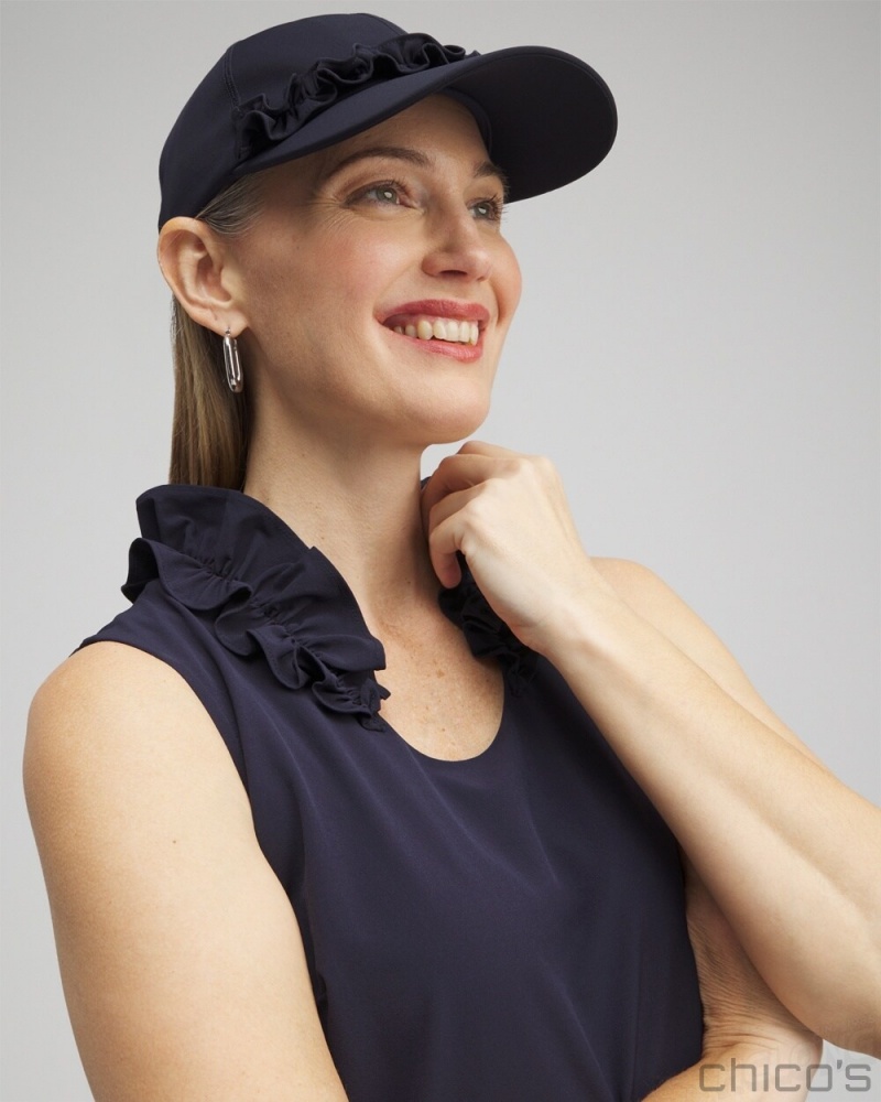 Chico's Neema UPF Ruffle Baseball Cap Hats Classic Navy | 084-YUJNAF