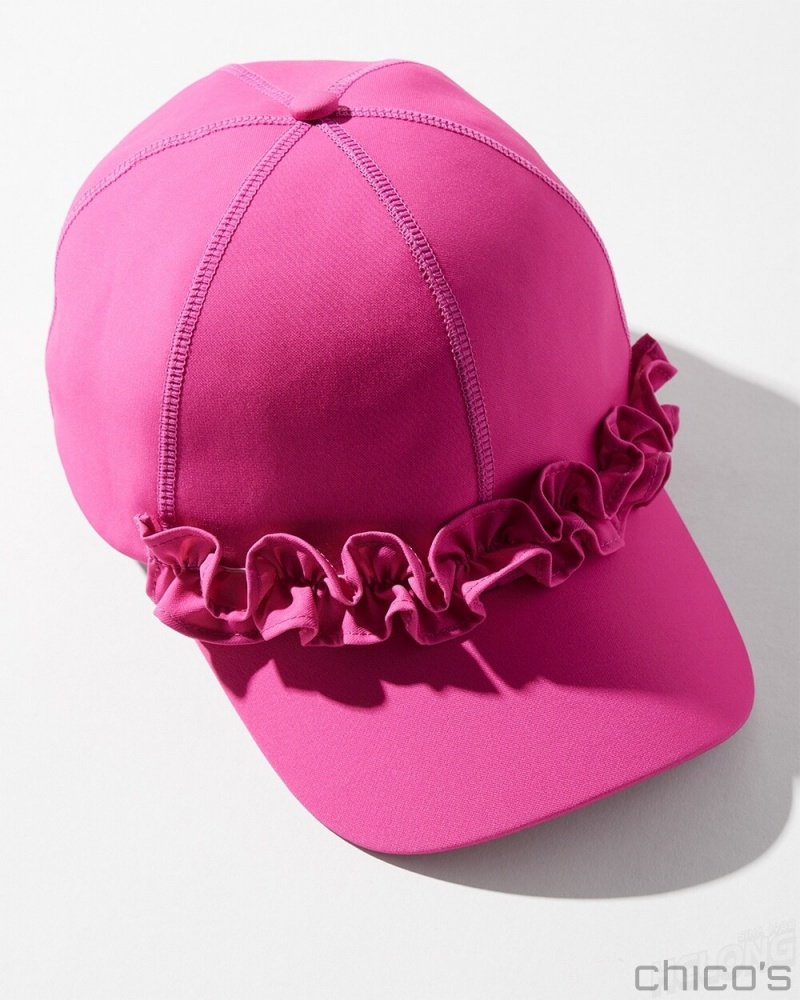 Chico\'s Neema UPF Ruffle Baseball Cap Hats Bahamian Pink | 185-VMSFNJ