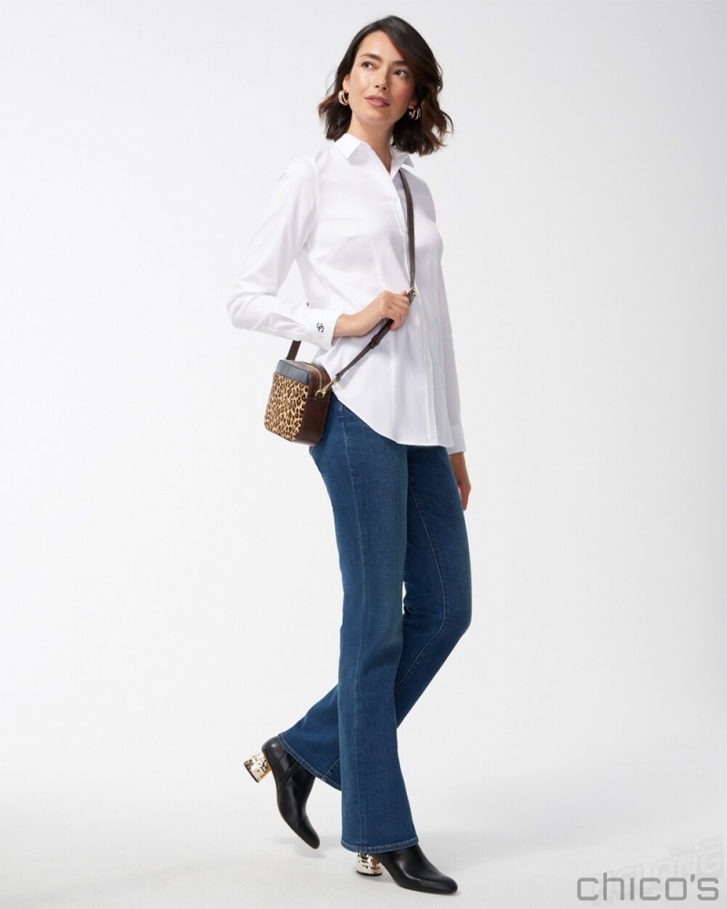 Chico's No-Iron Fitted Stretch Shirt Blouses & Shirts Optic White | 469-REMIBF