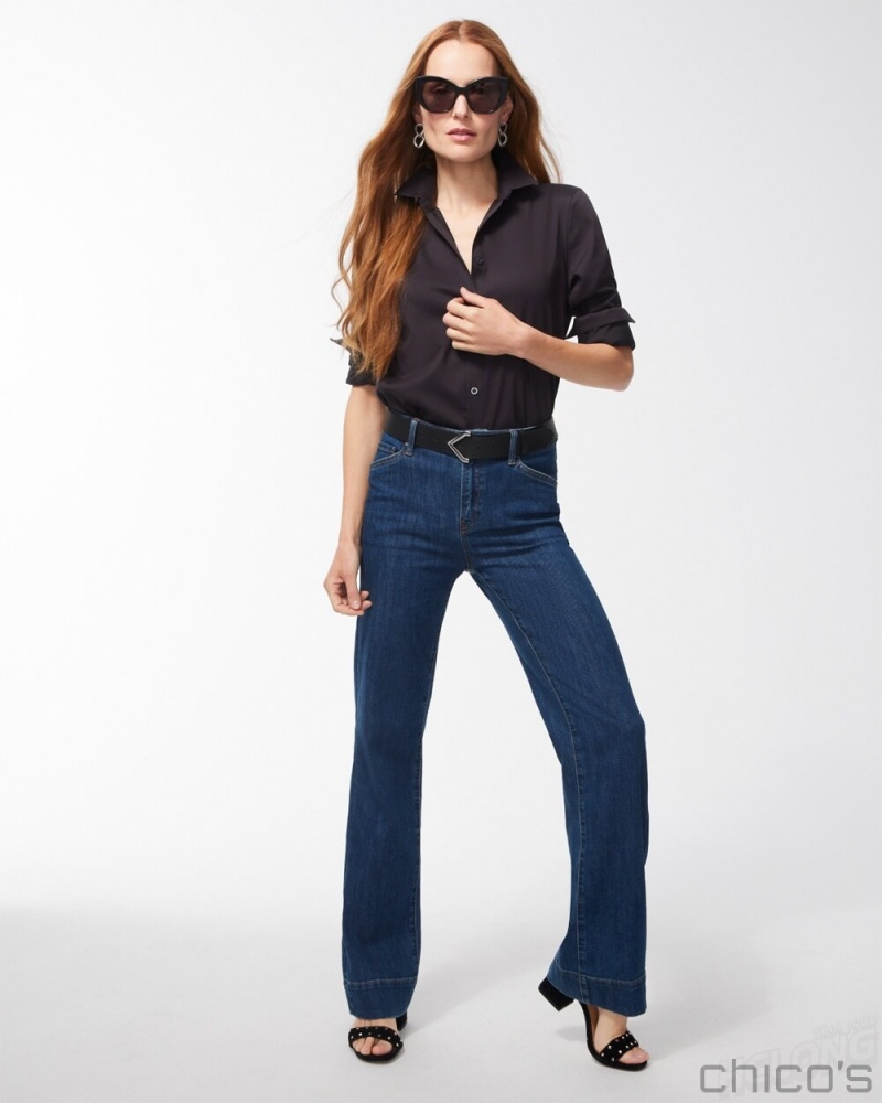 Chico's No-Iron Stretch Shirt Blouses & Shirts Black | 618-IYOLEU