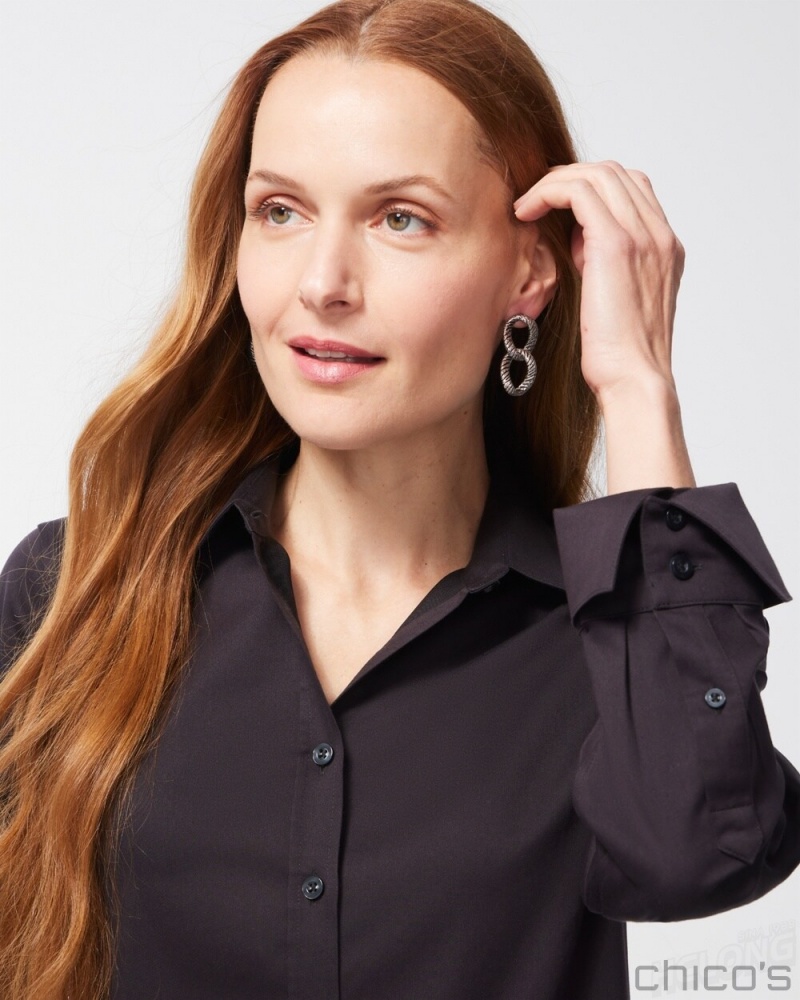 Chico's No-Iron Stretch Shirt Blouses & Shirts Black | 618-IYOLEU