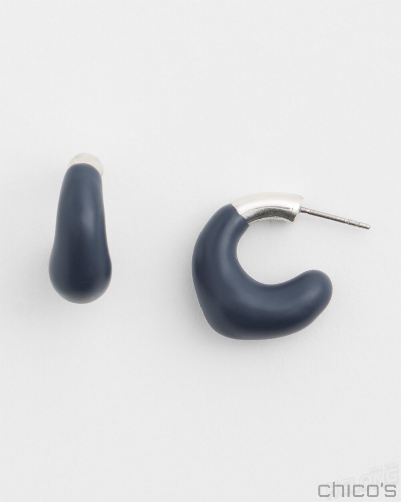 Chico\'s No Droop Blue Mini Hoops Earrings Classic Navy | 179-FMGVRL