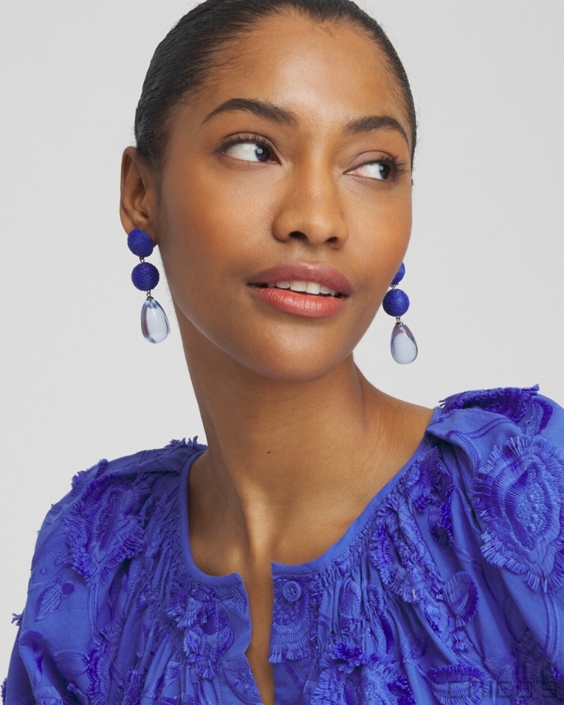 Chico's No Droop Blue Raffia Drop Earrings Earrings Blue | 120-DHWJNC