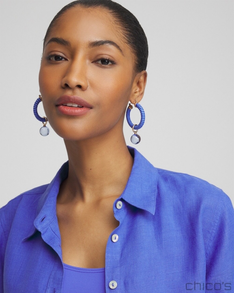 Chico's No Droop Convertible Blue Hoops Earrings Blue | 734-FOERZU