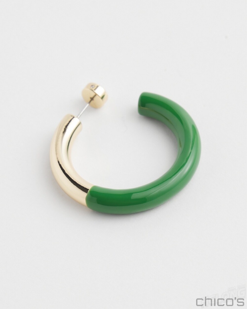 Chico's No Droop Green Dipped Hoops Earrings Verdant Green | 386-JKEHTA