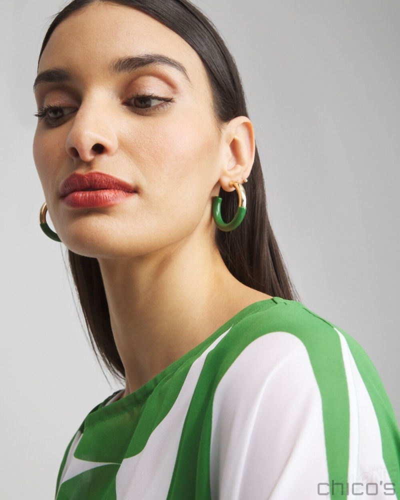 Chico's No Droop Green Dipped Hoops Earrings Verdant Green | 386-JKEHTA