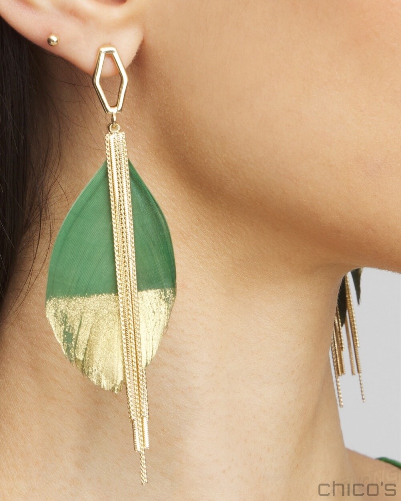 Chico's No Droop Green Fringe Earrings Earrings Verdant Green | 280-KHRLWI